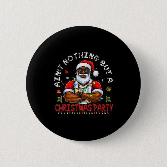 African American Santa Claus Christmas Pajama Menw 2 Inch Round Button (Front)