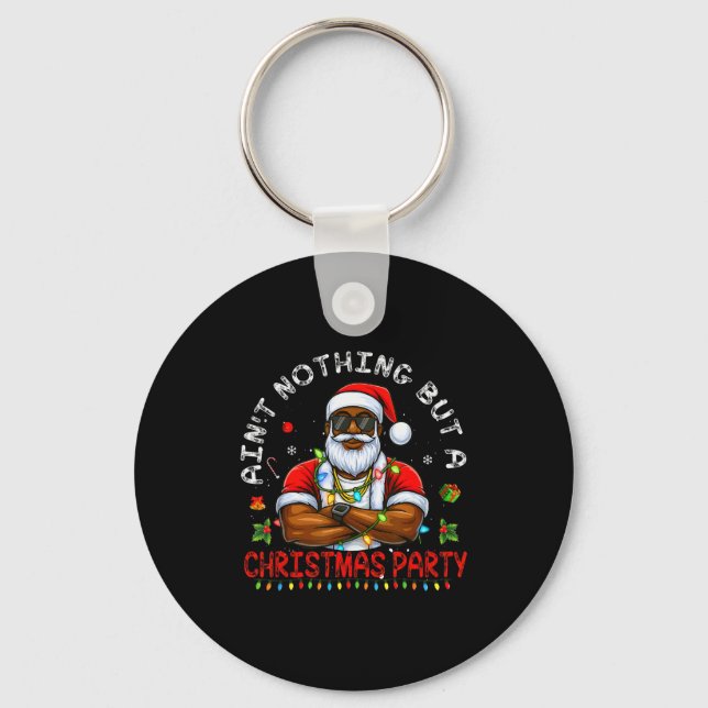 African American Santa Claus Christmas Pajama Menw Keychain (Front)