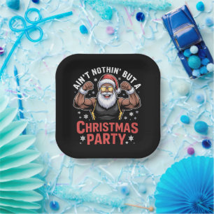 African American Santa Claus Christmas Pajama Paper Plate