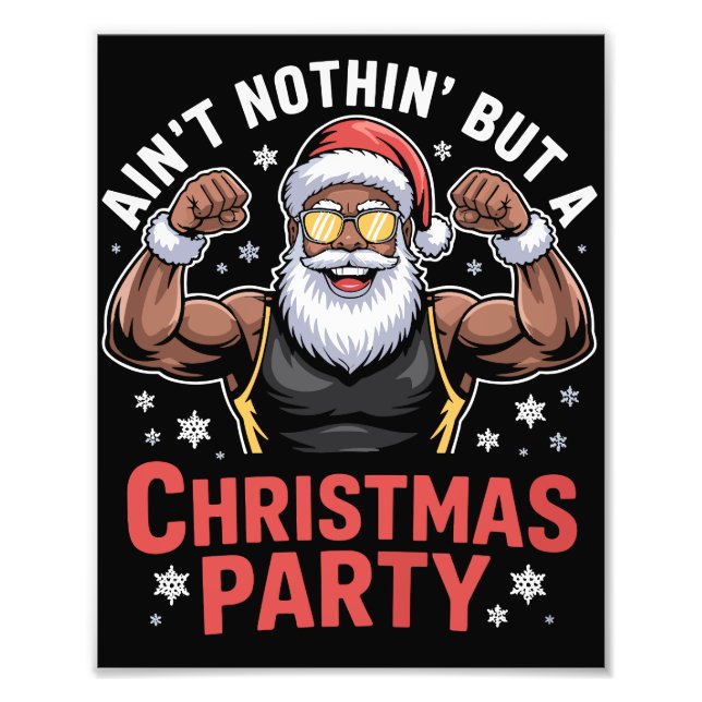 African American Santa Claus Christmas Pajama Photo Print (Front)