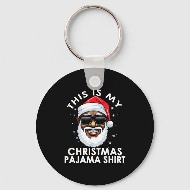 African American Santa Claus Christmas Pajama Shir Keychain (Front)
