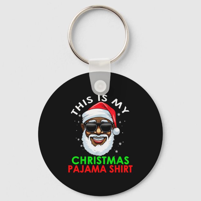 African American Santa Claus Christmas Pajama Shir Keychain (Front)