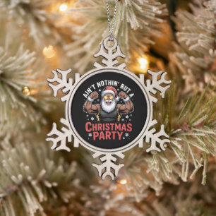 African American Santa Claus Christmas Pajama Snowflake Pewter Christmas Ornament