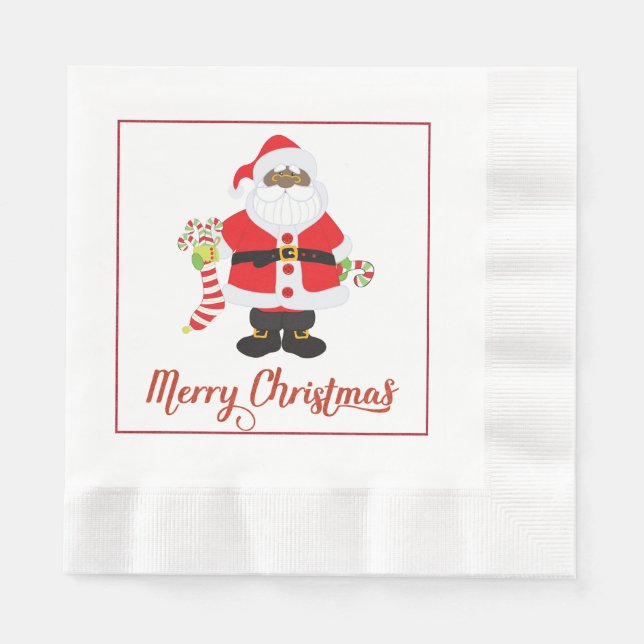 African American Santa Claus Christmas Paper Napki Napkin (Front)