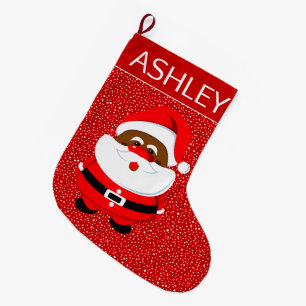 African-American Santa Claus Christmas red Large Christmas Stocking