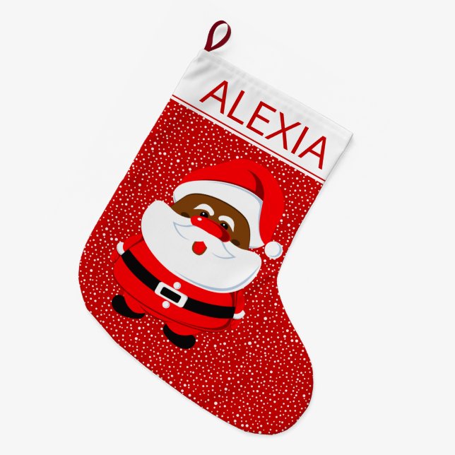 African-American Santa Claus Christmas red white Large Christmas Stocking (Front (Hanging))