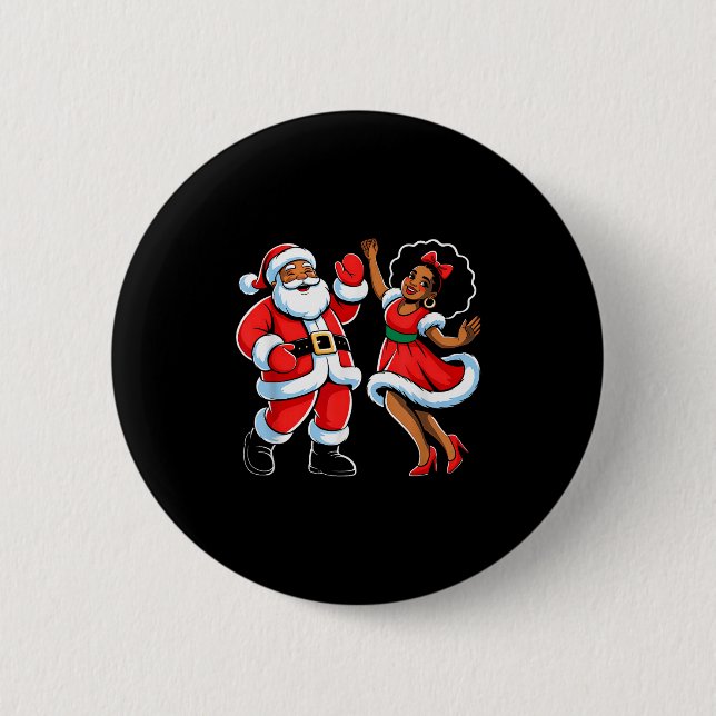 African American Santa Claus Dancing Funny Christm 2 Inch Round Button (Front)