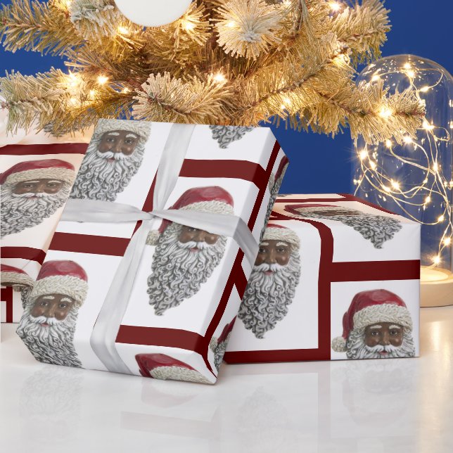 African American Santa Claus Head Christmas Gift Wrapping Paper (Holidays)
