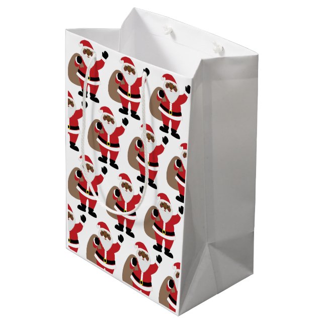African American Santa Claus Merry Christmas  Medi Medium Gift Bag (Back Angled)