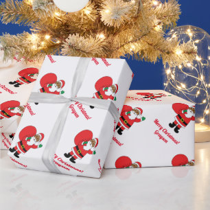 African American Santa Claus Merry Christmas White Wrapping Paper