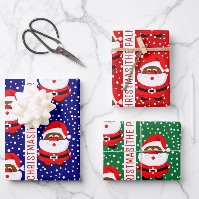 African-American Santa Claus Merry Christmas Wrapping Paper Sheet (Front)