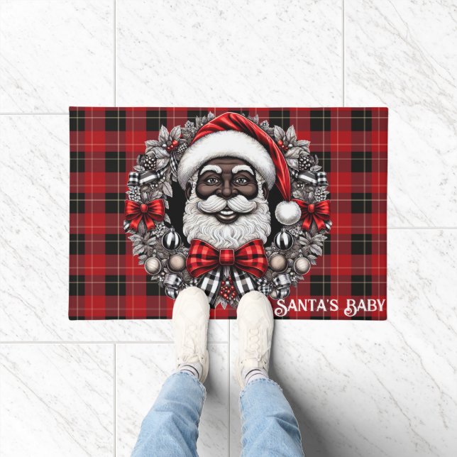 African American Santa Claus Red & Black Doormat (Indoor)