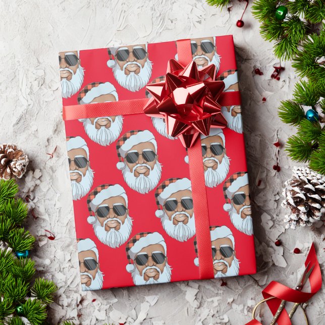 African American Santa Face Red Christmas Gift Wrapping Paper (Creator Uploaded)