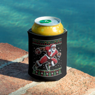 African American Santa Football Ugly Christmas  Can Cooler