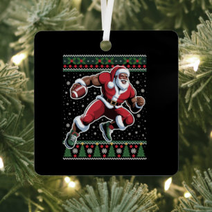 African American Santa Football Ugly Christmas  Metal Ornament