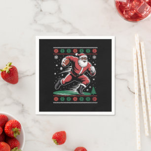 African American Santa Football Ugly Christmas Napkin