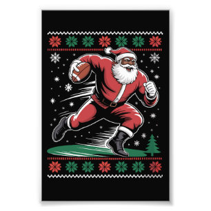 African American Santa Football Ugly Christmas Photo Print