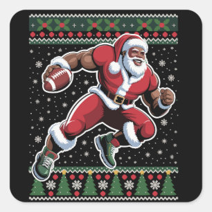 African American Santa Football Ugly Christmas  Square Sticker