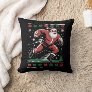  African American Santa Football Ugly Christmas Throw Pillow