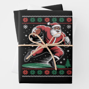  African American Santa Football Ugly Christmas Wrapping Paper Sheet