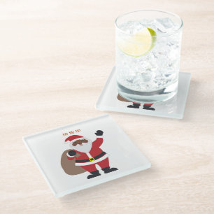 African American Santa  Glass Coaster