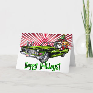African American Santa in a Vintage Car with Gifts Holiday Card