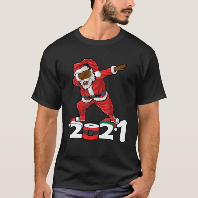 African American Santa Matching Christmas Pyjamas T-Shirt (Front)
