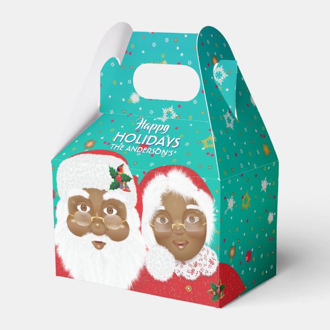 African American Santa & Mrs Claus Christmas Favor Box (Front Side)