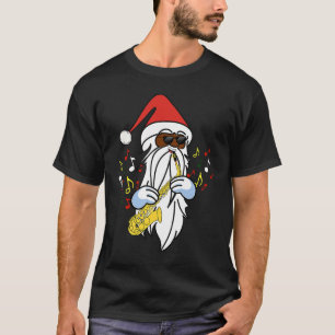 African American Santa Playing the Saxophone Jazz  T-Shirt
