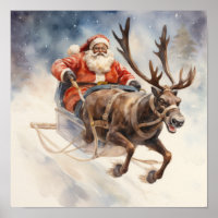 African American Santa Reindeer Flying Sleigh