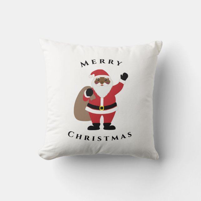 African American Santa Throw Pillow  (Front)
