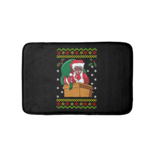 African American Santa Ugly Christmas Bath Mat