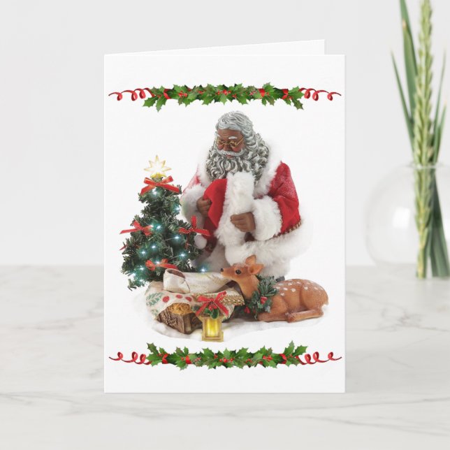 African American Santa with Baby Jesus Christmas Card (Front)