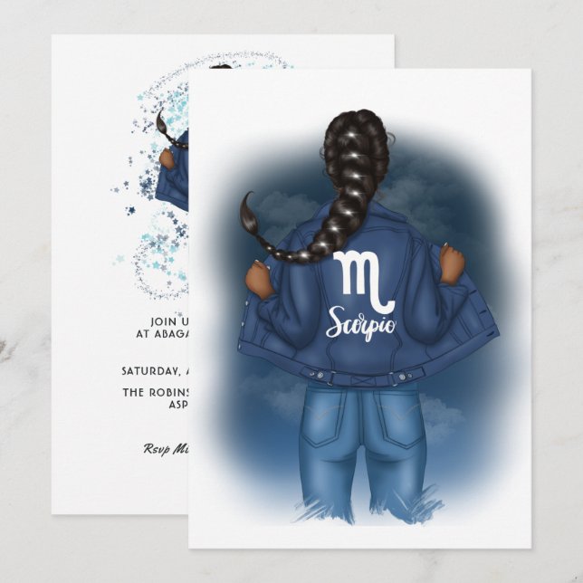 African American Scorpio Sign Birthday Party Invitation (Front/Back)
