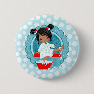African American Spa Girl Bubbles Turquoise Red 2 Inch Round Button