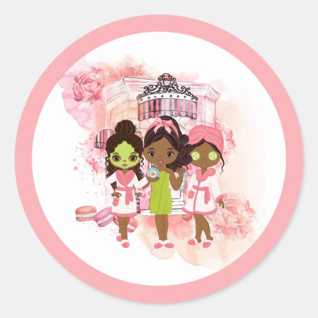 African American Spa Party Classic Round Sticker (Front)