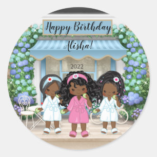 African American Spa Party Invitation Classic Round Sticker
