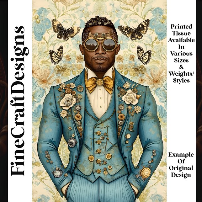 African American Steampunk Male Blue P8 Decoupage Tissue Paper (Creator Uploaded)