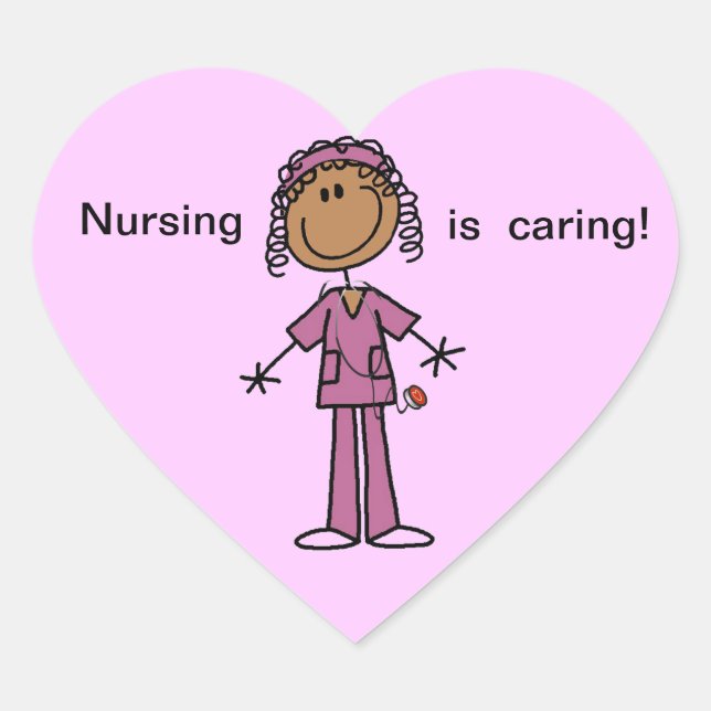 African American Stick Figure Nurse Heart Sticker (Front)