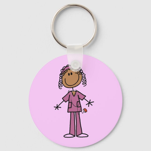 African American Stick Figure Nurse Keychain (Front)