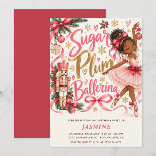 African American Sugar Plum Ballerina 2nd birthday Invitation