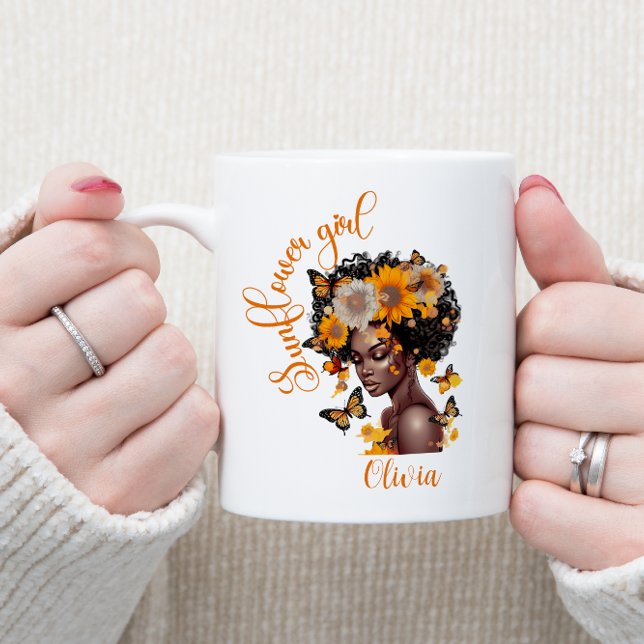 African American Sunflower girl Personalized Two-Tone Coffee Mug (Creator Uploaded)