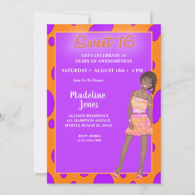 African American Sweet 16 fêtes Invitations (Devant)