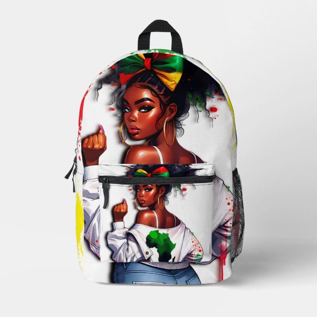 African-American Teen Celebrating Her Heritage Printed Backpack (Front)