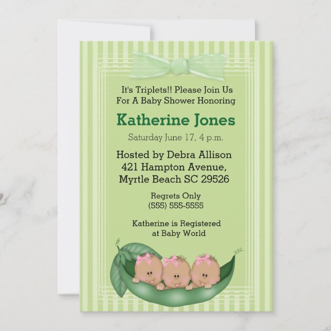 African American Triplets Girl Baby Shower Invites (Front)