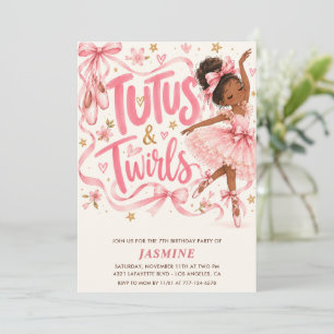 African American Tutus and Twirls 7th birthday Invitation