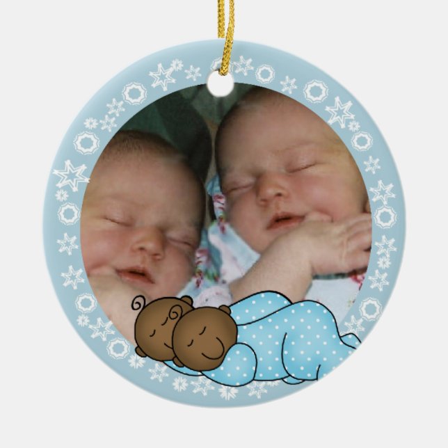 African American Twin Boys 1er ornement de Noël (Devant)