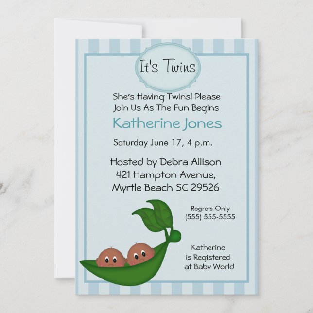 African American Twin  Boys Baby Shower Invites (Front)