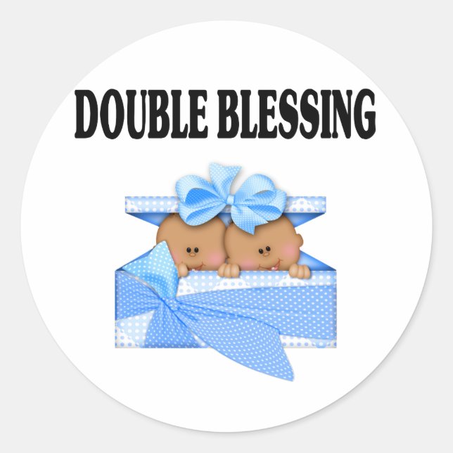 African American Twin Boys  Double Blessing Classic Round Sticker (Front)