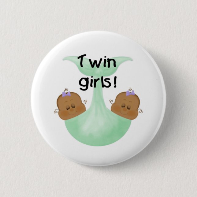 African American Twin Girls 2 Inch Round Button (Front)